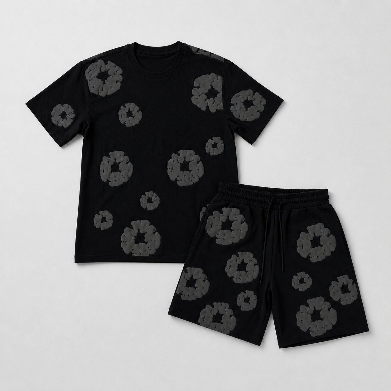 Black Floral Short Set