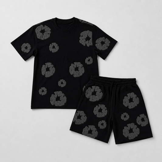 Black Floral Short Set