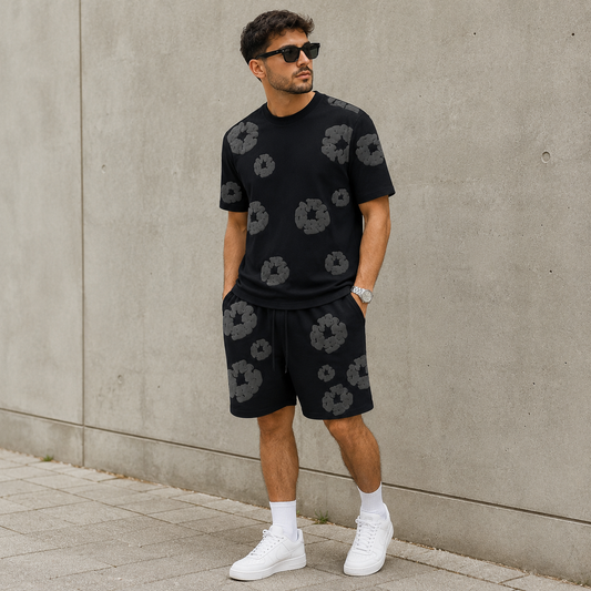 Black Floral Short Set