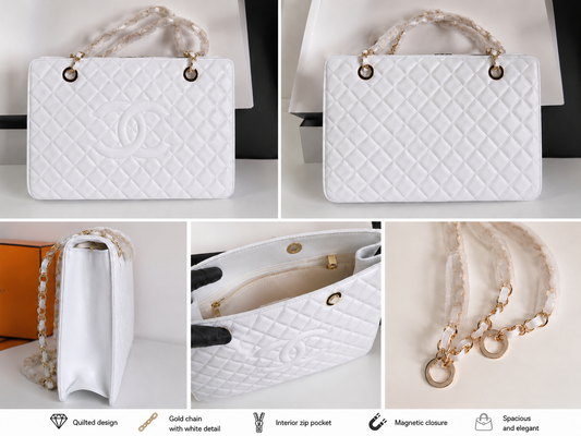 White padded bag with gold chain boutique style